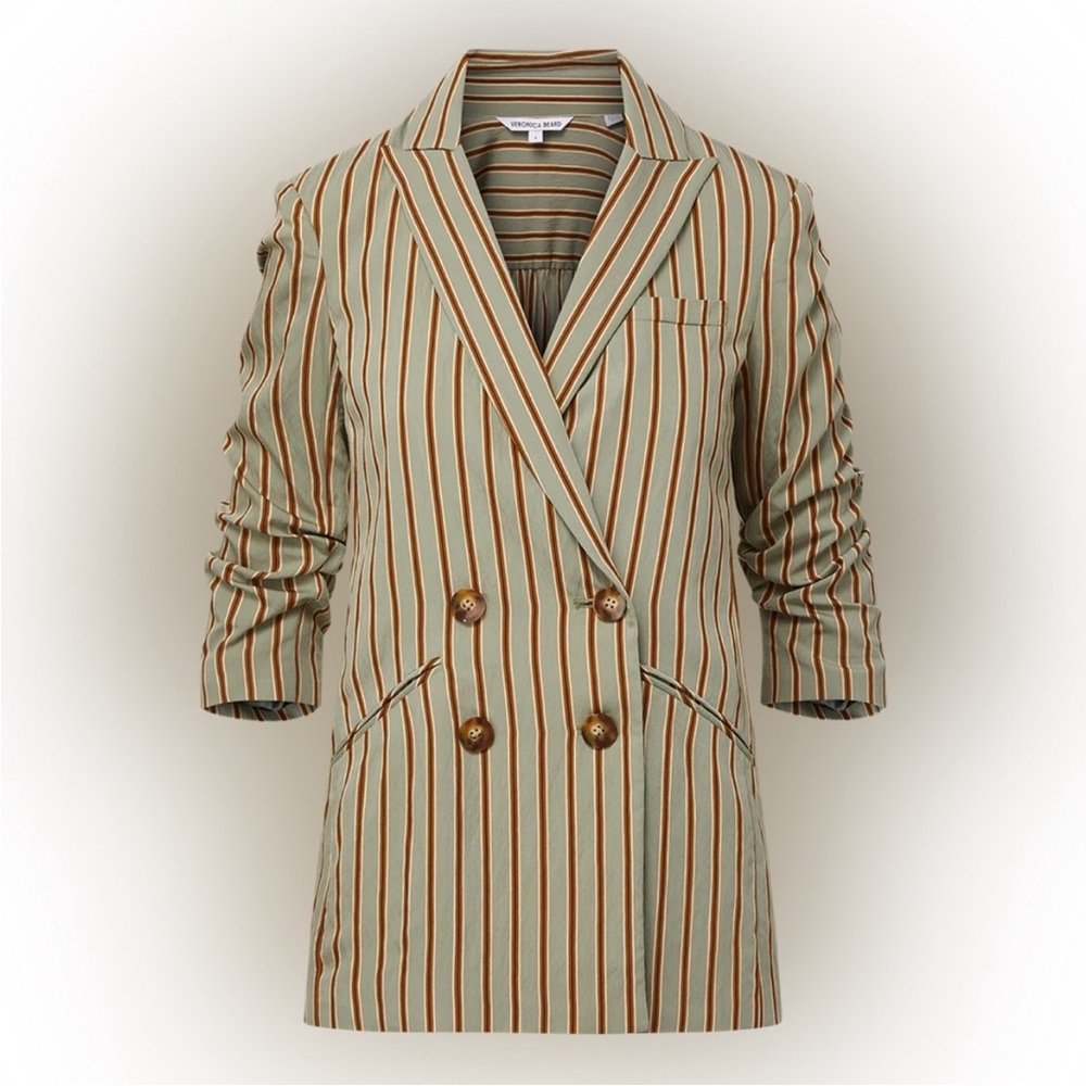 Veronica Beard Kiernan Dickey Jacket 4 Striped Seafoam Double Breasted Blazer